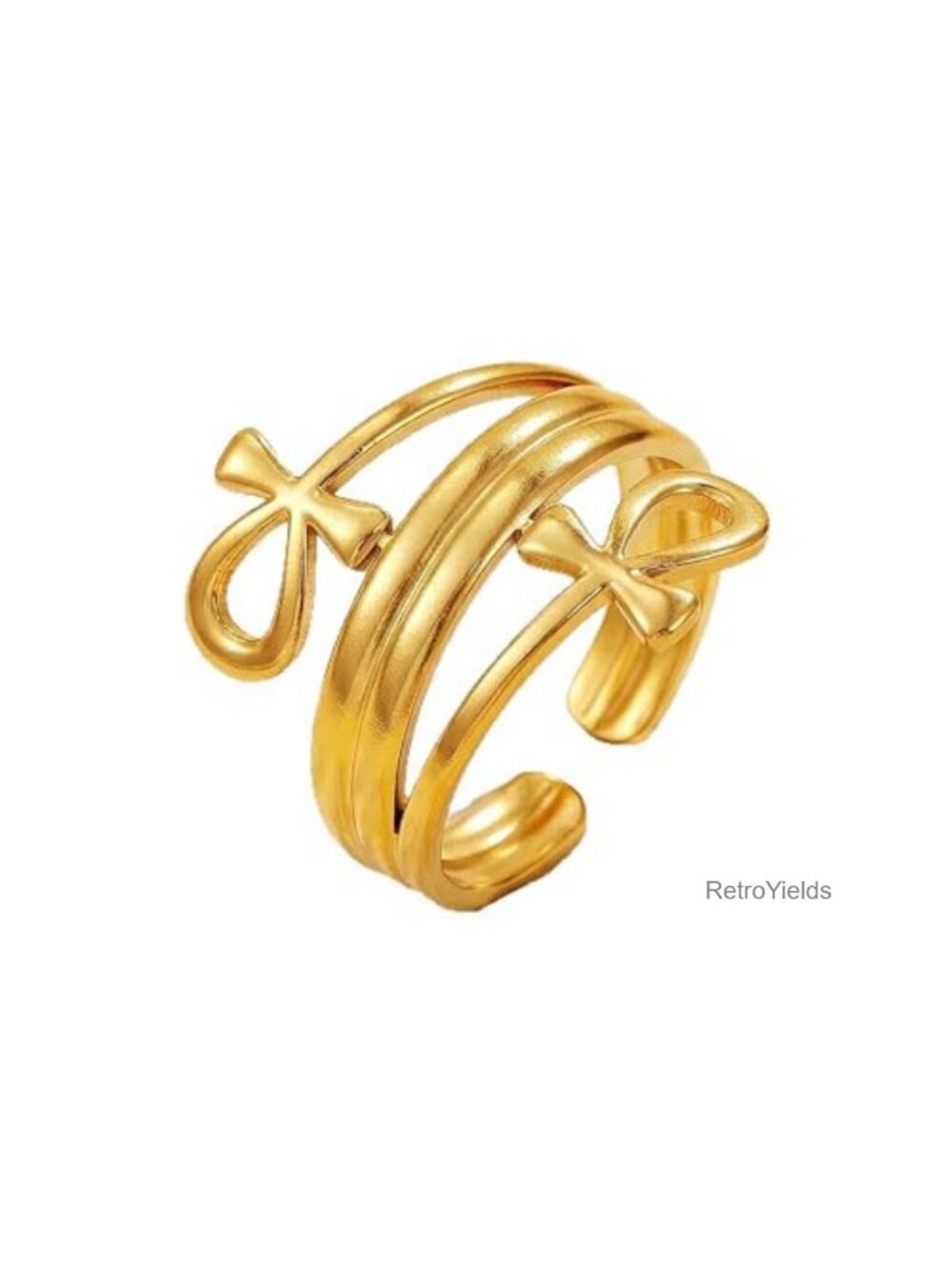 Stainless Steel Ankh Cross Ring Adjustable Unisex Egyptian Symbol Jewelry